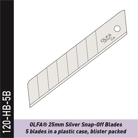 120-HB-5B - OLFA 25mm Snap-Off Klingen 45°, silber - 5 Stk.